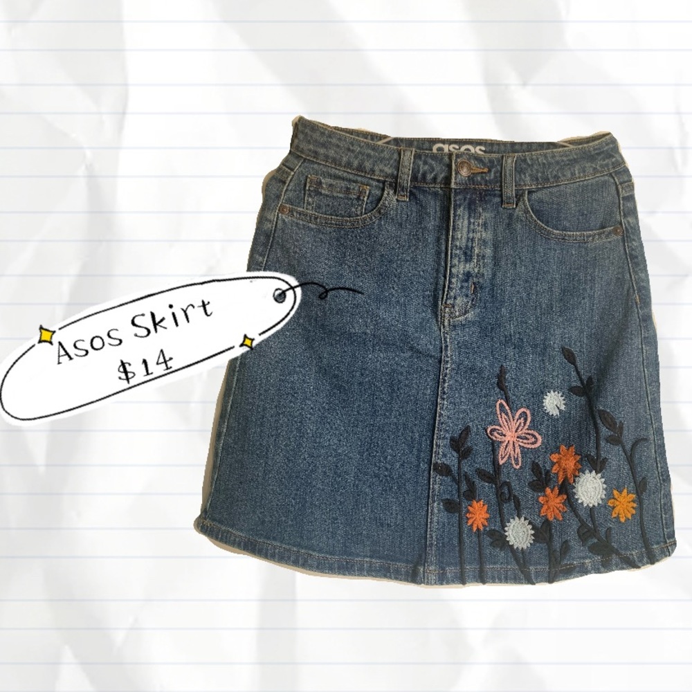 Asos Embroidered Jean Skirt